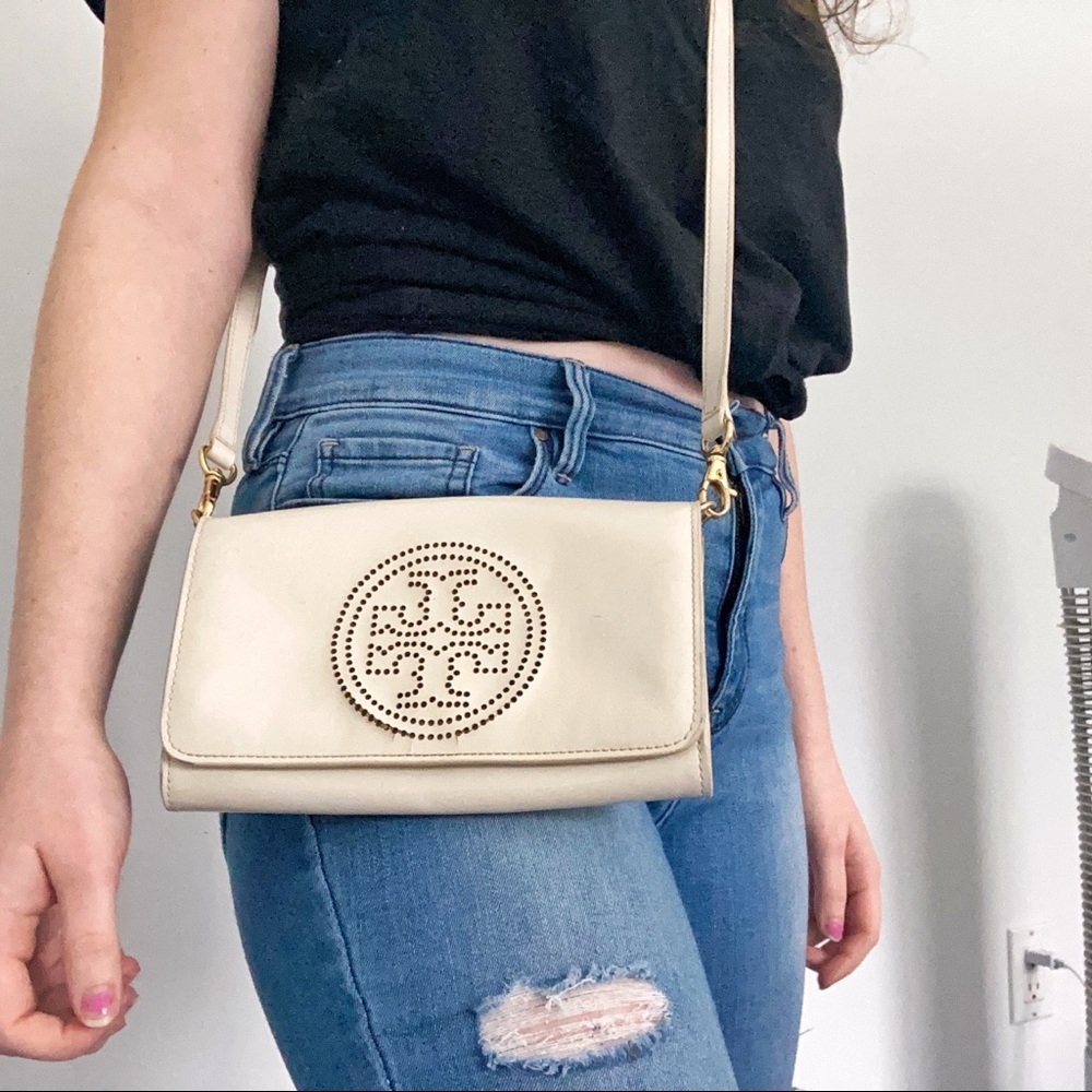 Cream White Tory Burch Cross Body Purse